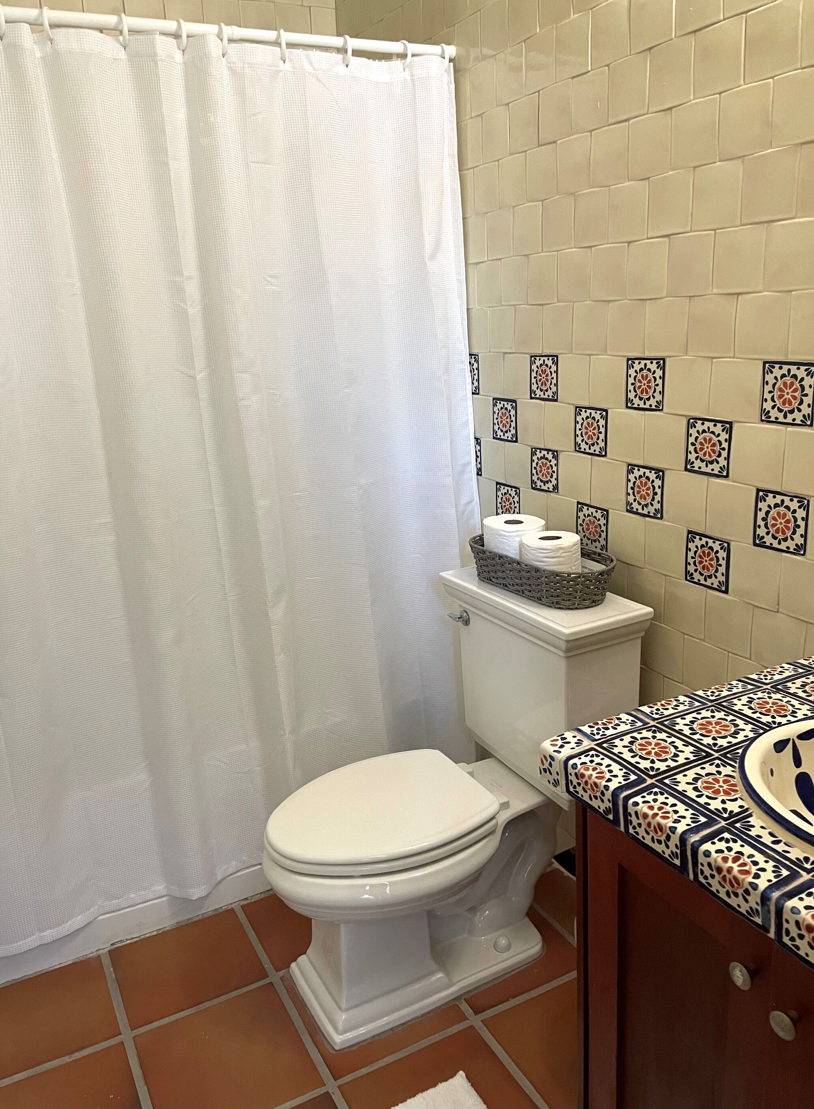 Sèche-cheveux, serviettes fournies, savon, papier toilette