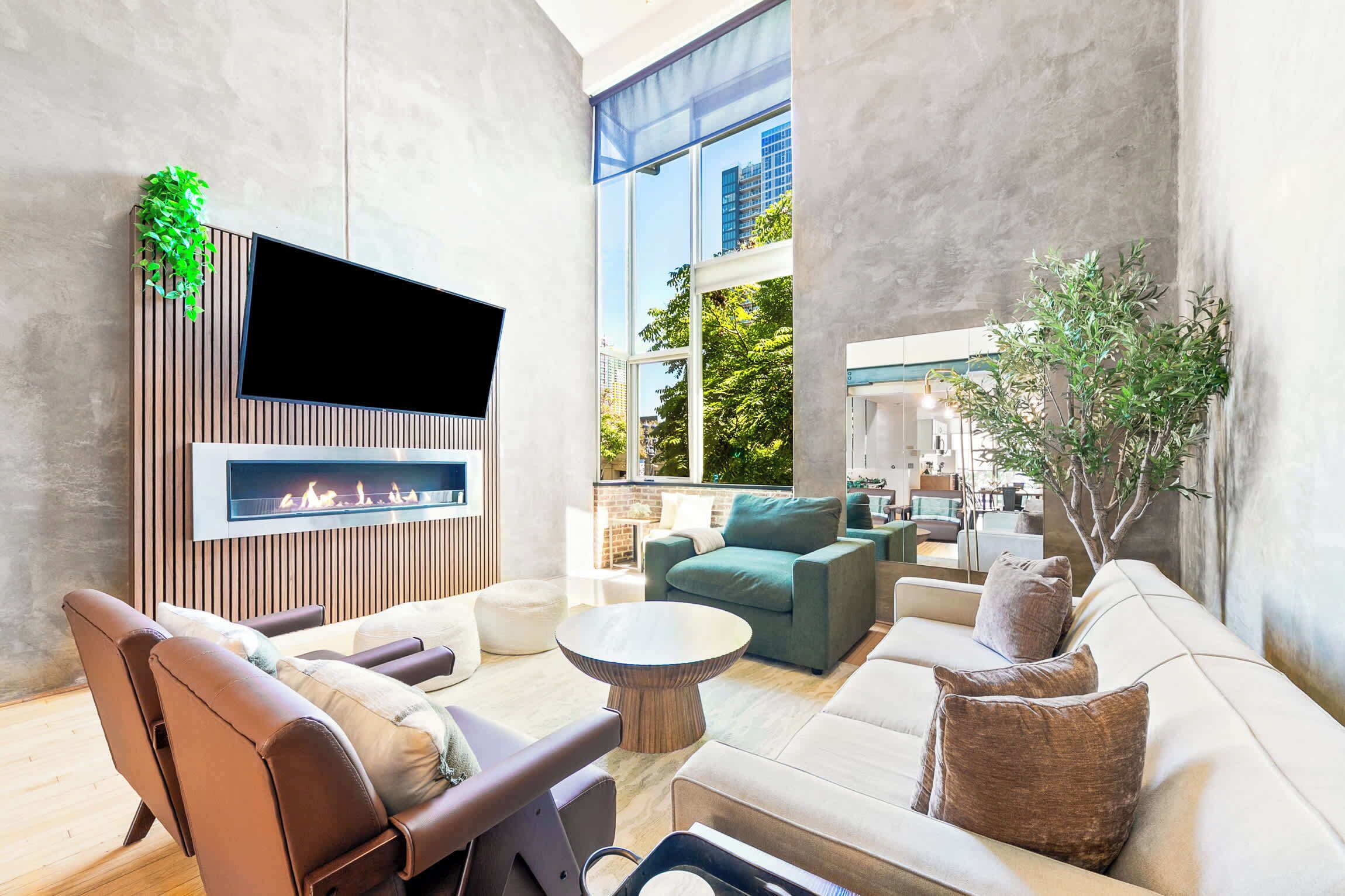 TV, fireplace, offices