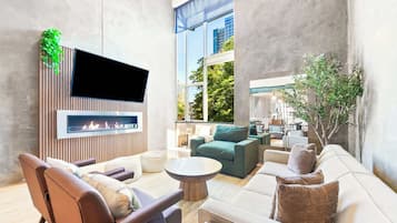 TV, fireplace, offices