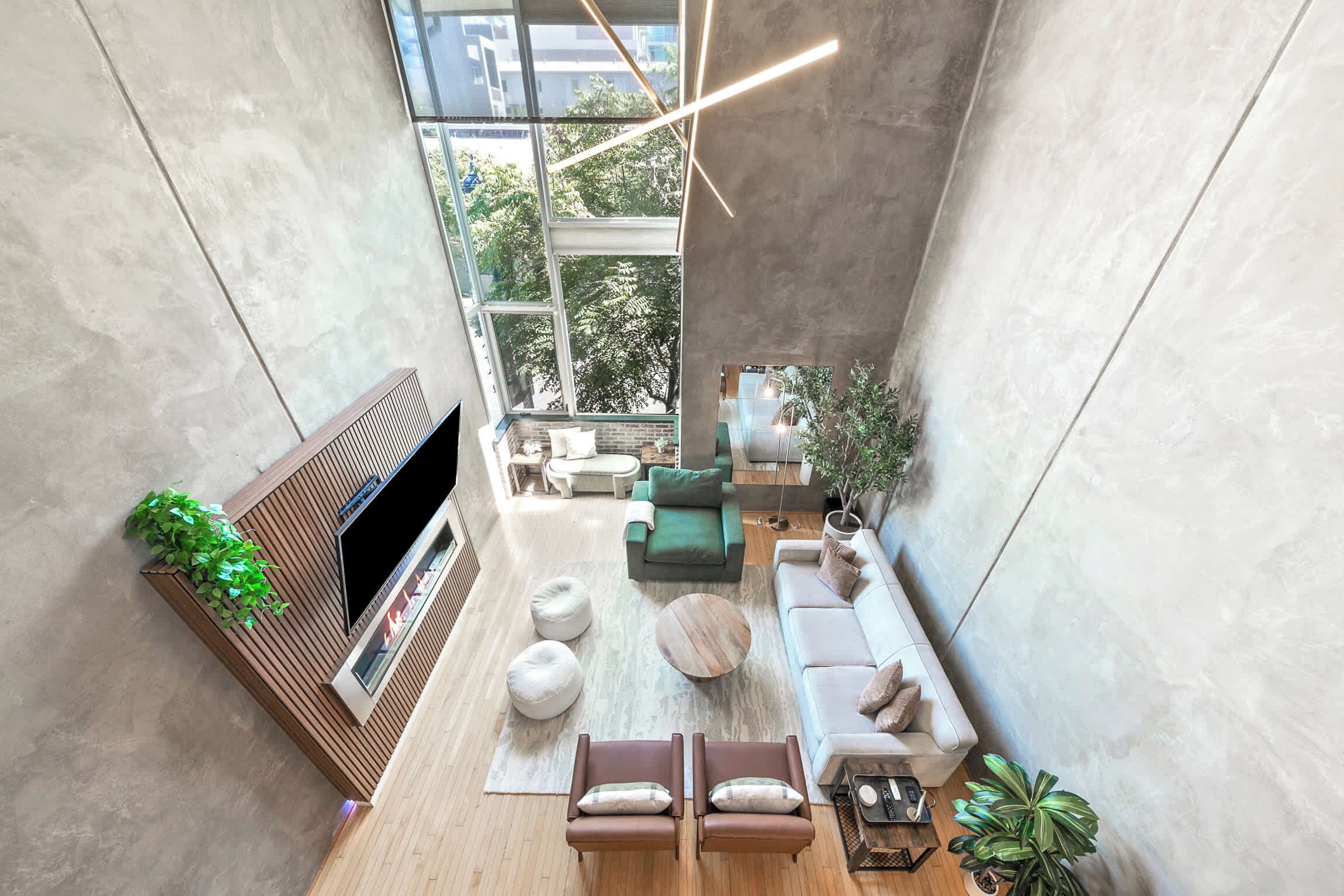 TV, fireplace, offices