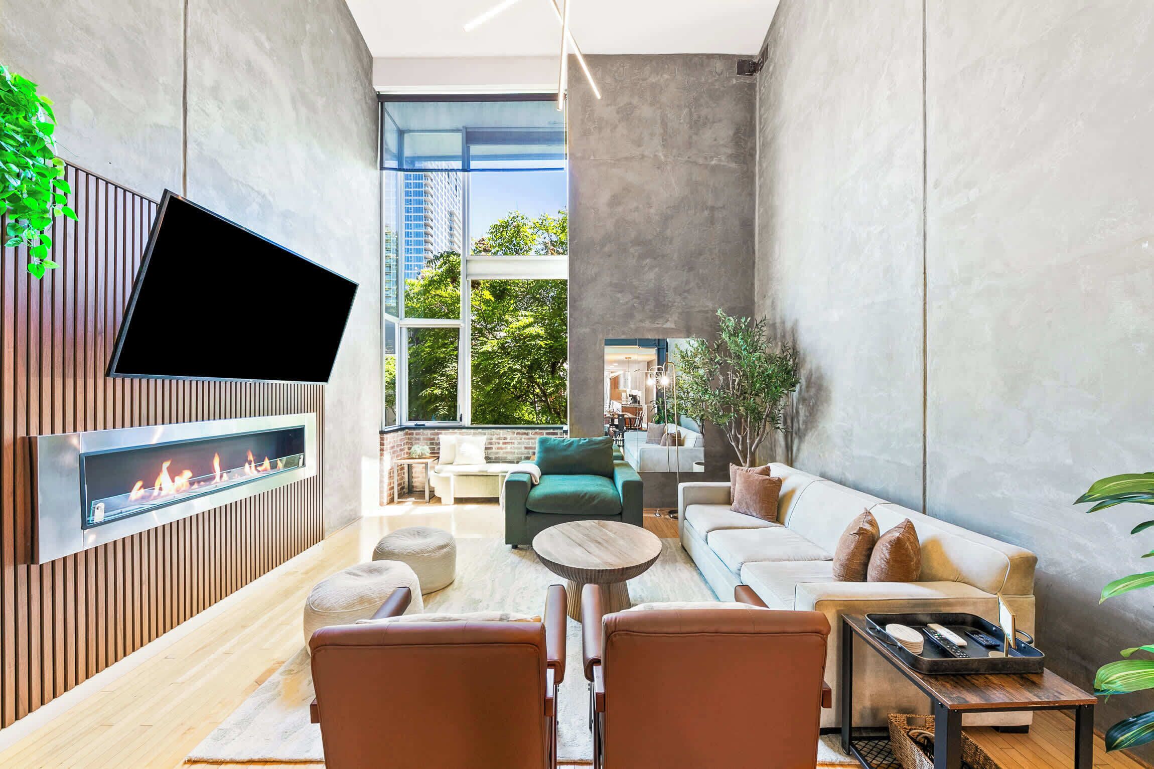 TV, fireplace, offices