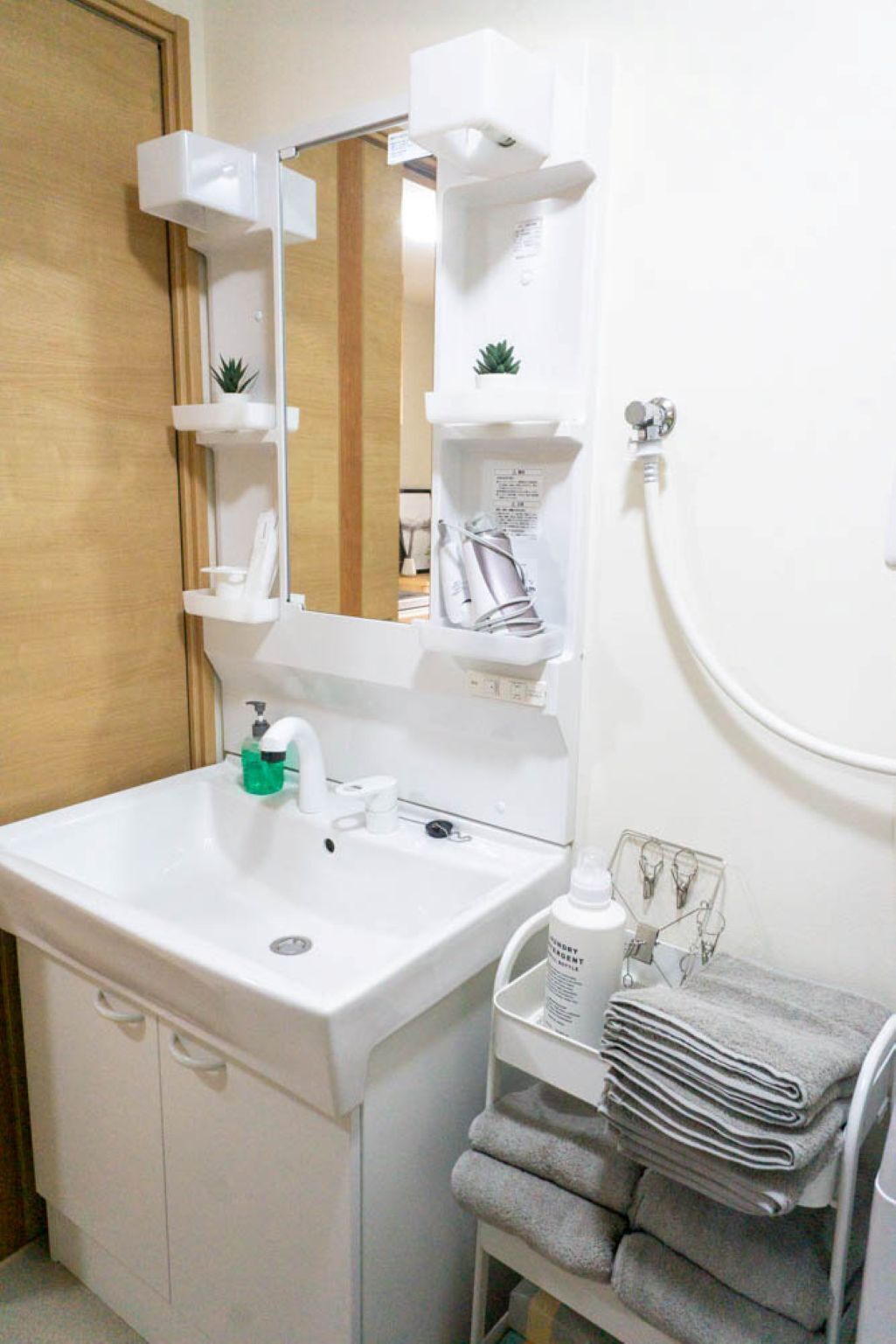 Hair dryer, bidet, towels, soap