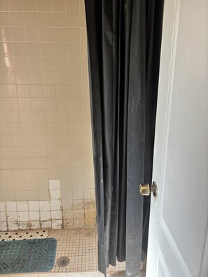 Shower, towels, soap, toilet paper