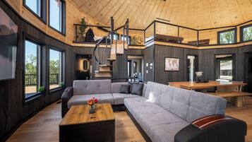 Smart TV, fireplace, video games, table football