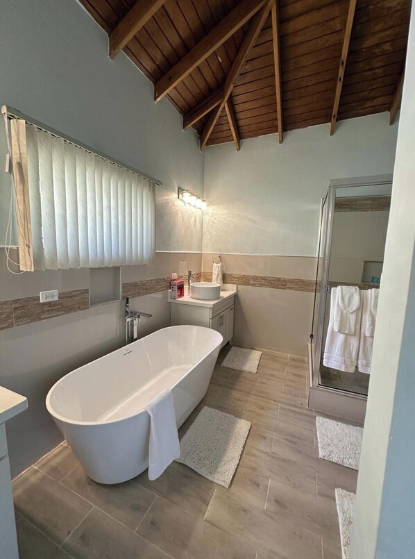 Shower, hair dryer, towels, soap - Serene Luxe 3BR Home – Family Friendly MoBay Stay (Montego Bay)