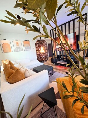TV, fireplace