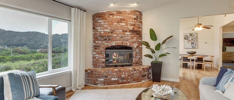 TV, fireplace