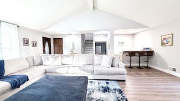 Smart TV, fireplace, table tennis, books
