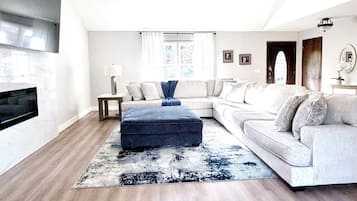 Smart TV, fireplace, table tennis, books