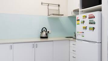 Fridge, microwave, stovetop, toaster