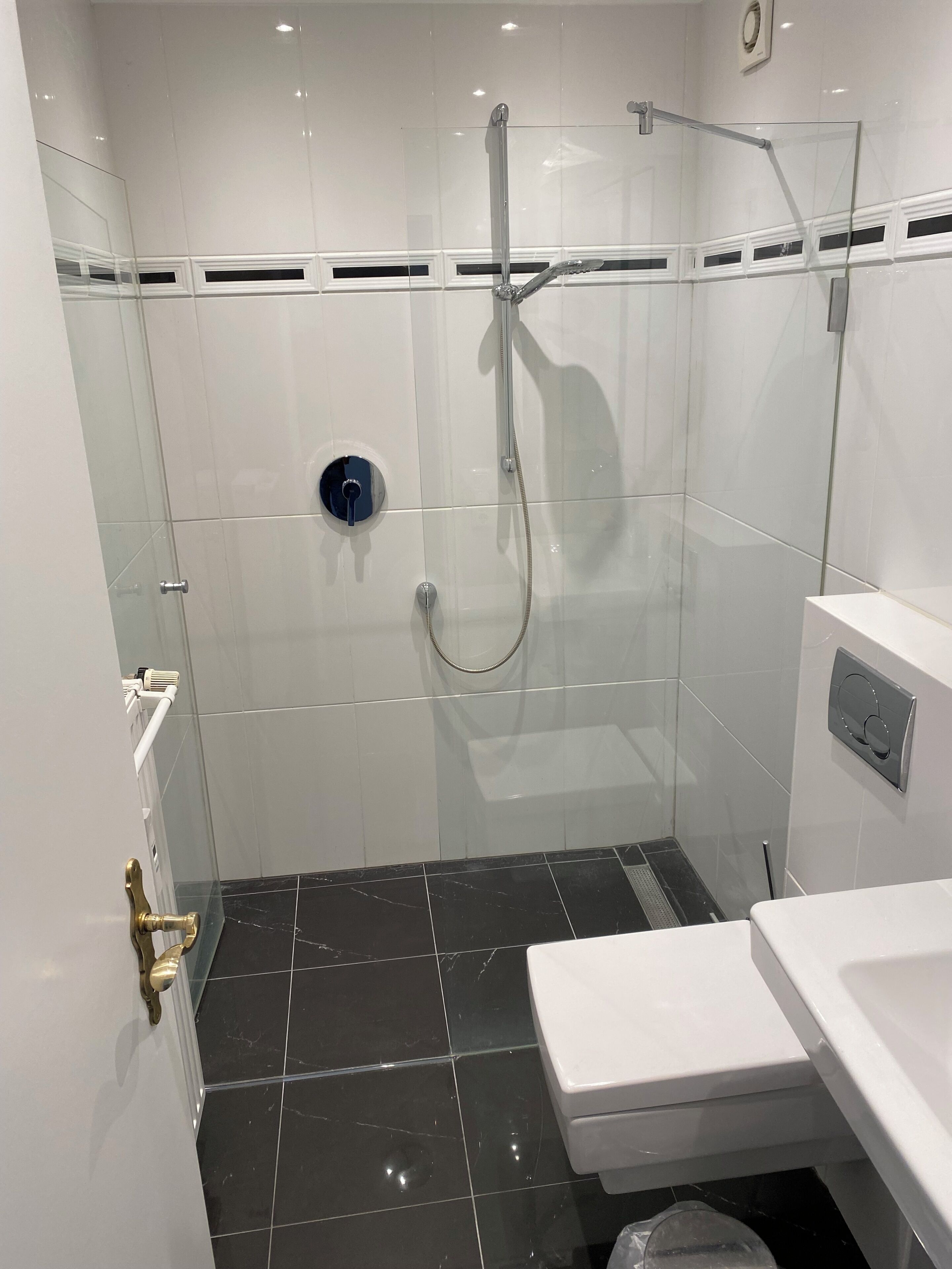 Dusche, Haartrockner, Handtücher, Seife