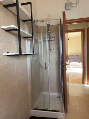 Shower, hair dryer, bidet, towels