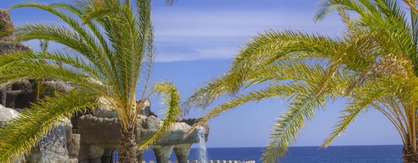 A rocky landscape with palm trees and a clear blue sky. - Accessible Ocean Village 2 br Family House (Sosúa)