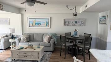 Comfort Condo, 1 Bedroom, Patio, Lake View | Living room | 42-inch Smart TV with digital channels