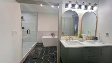 Hair dryer, bidet, towels, soap