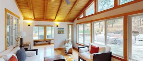 TV, fireplace, offices