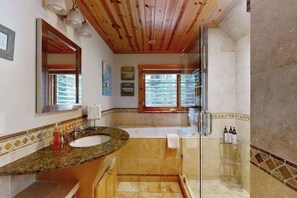 Shower, hair dryer, towels, shampoo - Monte Rio Dog-Friendly Cabin with Hot Tub (Monte Rio)