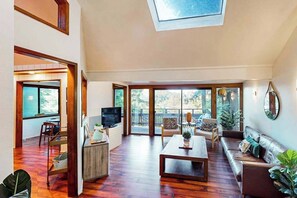 TV, fireplace, offices - Monte Rio Dog-Friendly Riverfront Retreat and Hot Tub (Monte Rio)