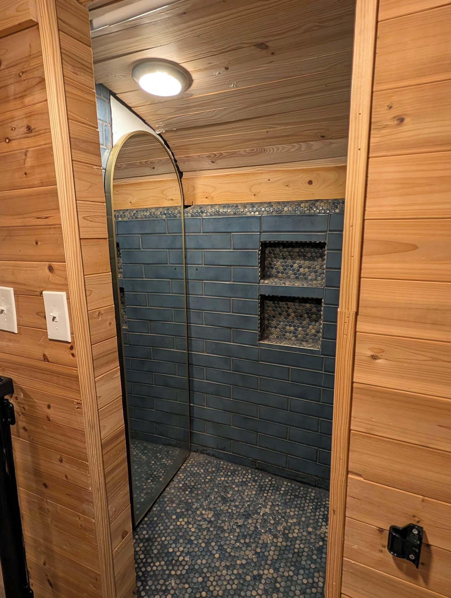 Shower, towels, toilet paper