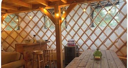 Cozy yurt in the forest-Pet-Friendly. Private In-Town Convenience