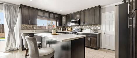 Fridge, microwave, oven, dishwasher