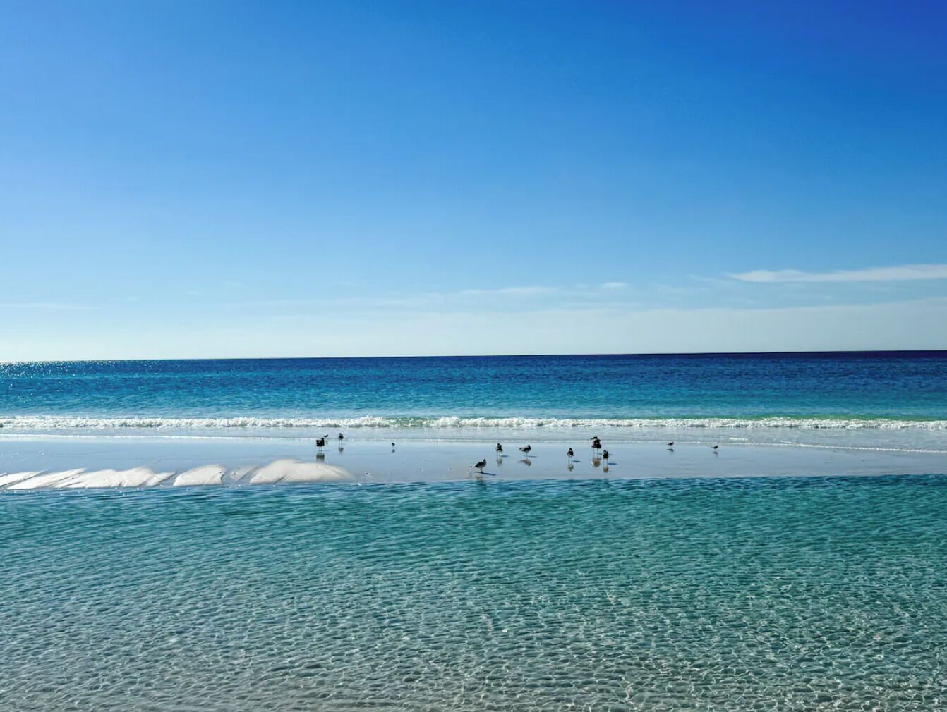 On the beach, sun loungers