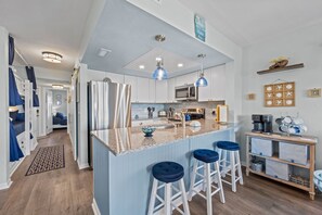 Fridge, microwave, oven, stovetop - Oceanview + Beach Access w/ Pool | Driftwood Dunes (Surf City)