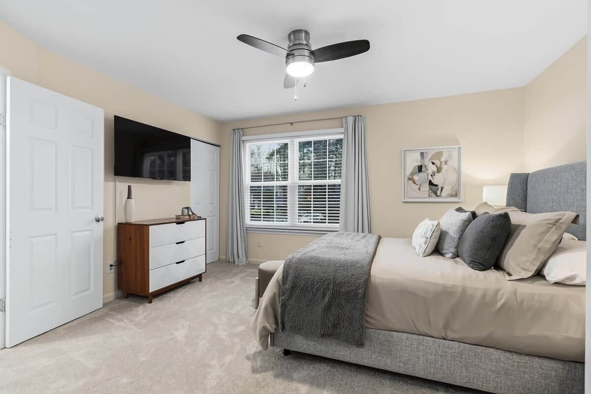 Primary Bedroom with 100% linen, room darkening curtains, in case you want to sleep in...