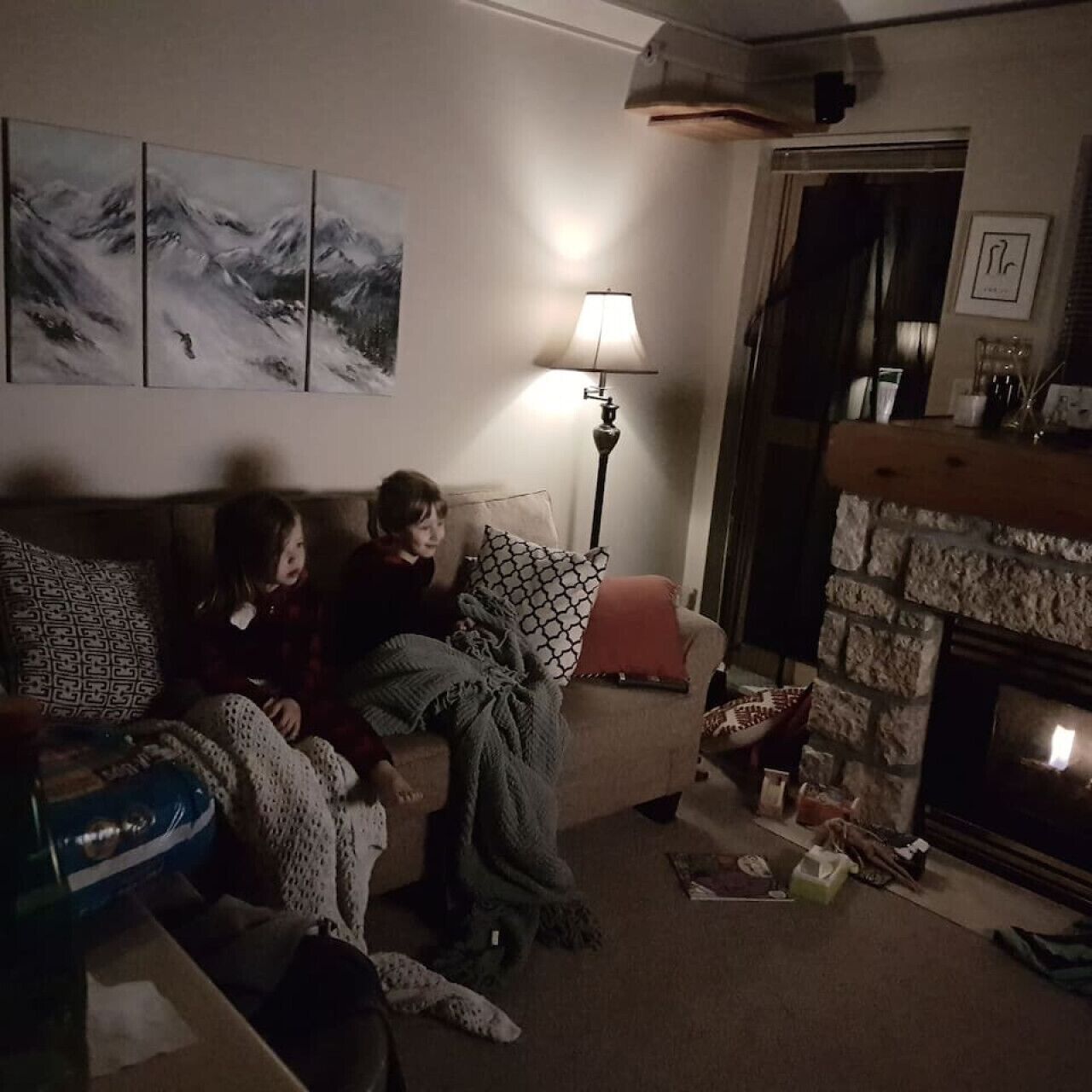 TV, fireplace