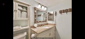 Bathroom - Beachfront condo at Seascape w/view from over-sized balcony with w/d in unit (Galveston)