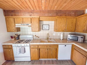 Fridge, microwave, oven, stovetop - Big Bear Lake Cabin W/Spa Mountain view (Big Bear)