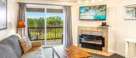 TV, fireplace, offices