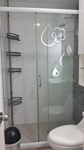 Hair dryer, towels, toilet paper