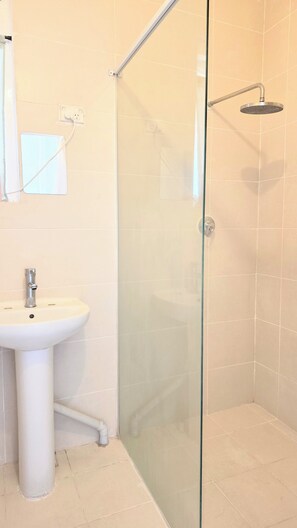 Hair dryer, slippers, towels, soap