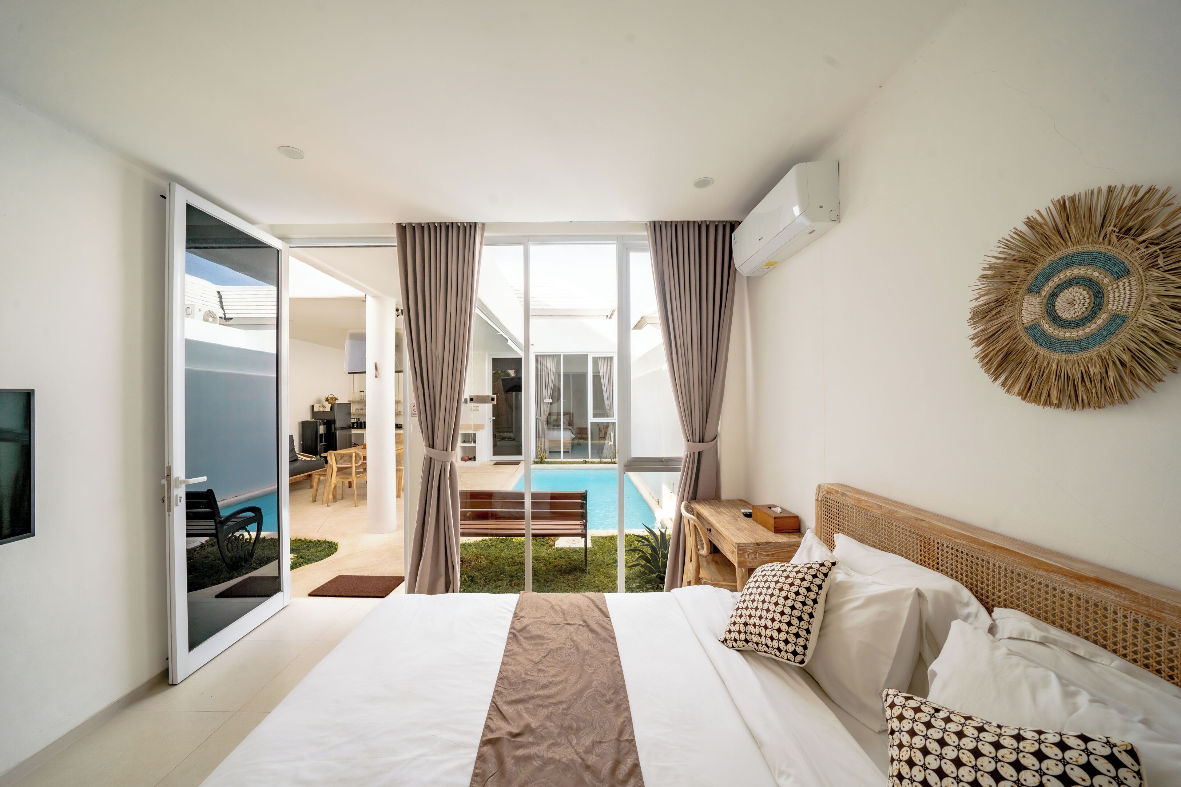 Deluxe Villa, 2 Bedrooms, Patio, Pool View | In-room safe, desk, laptop workspace, iron/ironing board