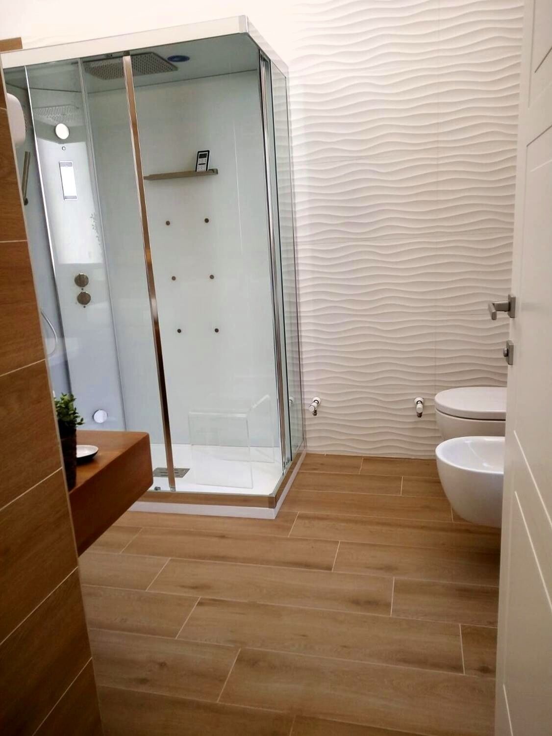 Jetted bath, hair dryer, bidet, towels