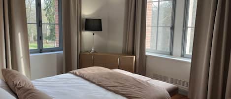 Habitación doble Deluxe, vista al parque | Cortinas blackout, insonorización y tabla de planchar con plancha