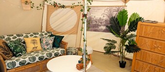 Experience an unusual adventure in our Jungle Tent with vintage military truck