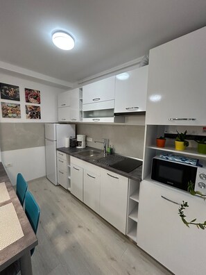 Kühlschrank, Mikrowelle, Herdplatte, Geschirrspüler