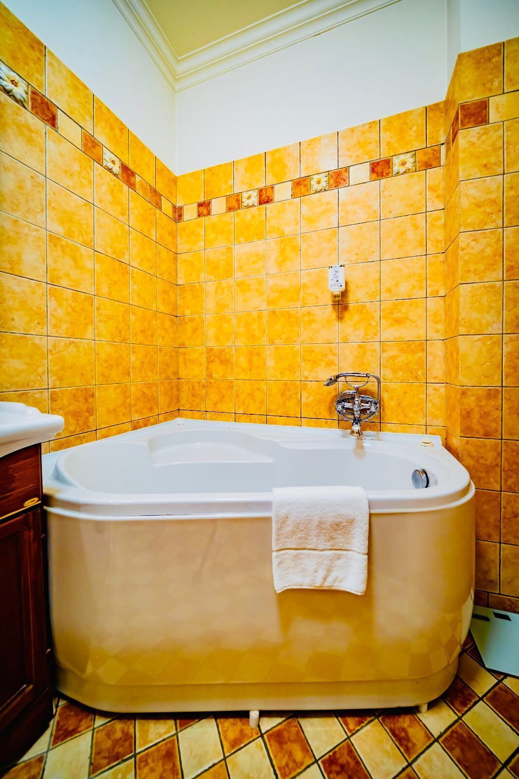 Shower, hair dryer, towels, shampoo