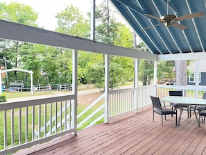 Outdoor dining - 2 bedroom Lake home on Private Road directly across from private community beach (Windham)