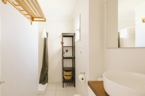 Ducha, secador de pelo, toallas y papel higiénico
