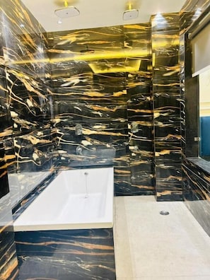 Shower, free toiletries, towels, soap
