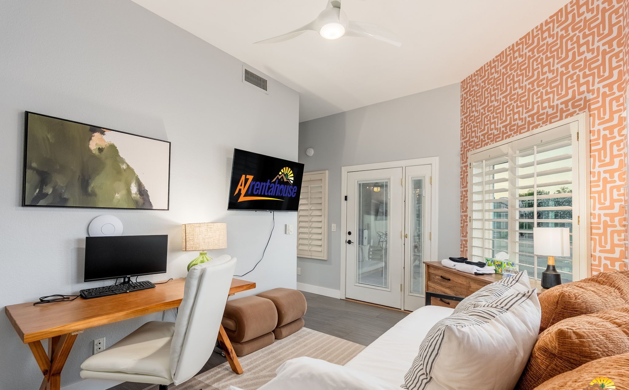 Smart TV, fireplace, foosball, offices