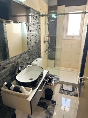 Hair dryer, towels, soap, toilet paper - Modern Penthouse Overlooking Pool (Pyla)