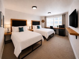 Deluxe Double Room, 2 Queen Beds, Non Smoking | Desk, laptop workspace, blackout drapes, iron/ironing board