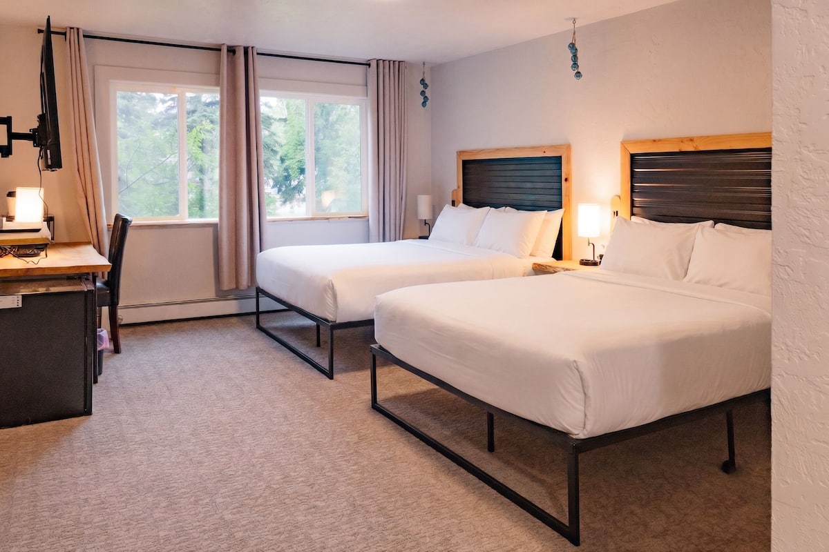 Deluxe Double Room, 2 Queen Beds, Non Smoking | Desk, laptop workspace, blackout drapes, iron/ironing board (on request)