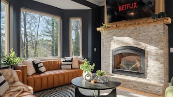Smart TV, fireplace, video library, offices