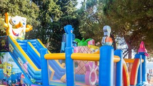 An inflatable play structure with a slide and various animal-themed elements. - Premium Family Escape in Umag (Brtonigla)