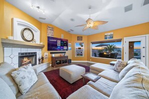 TV, fireplace, video games - Sunset Escape: Sleeps 16, Lake Views, Pool + Bar (Lake Havasu City)
